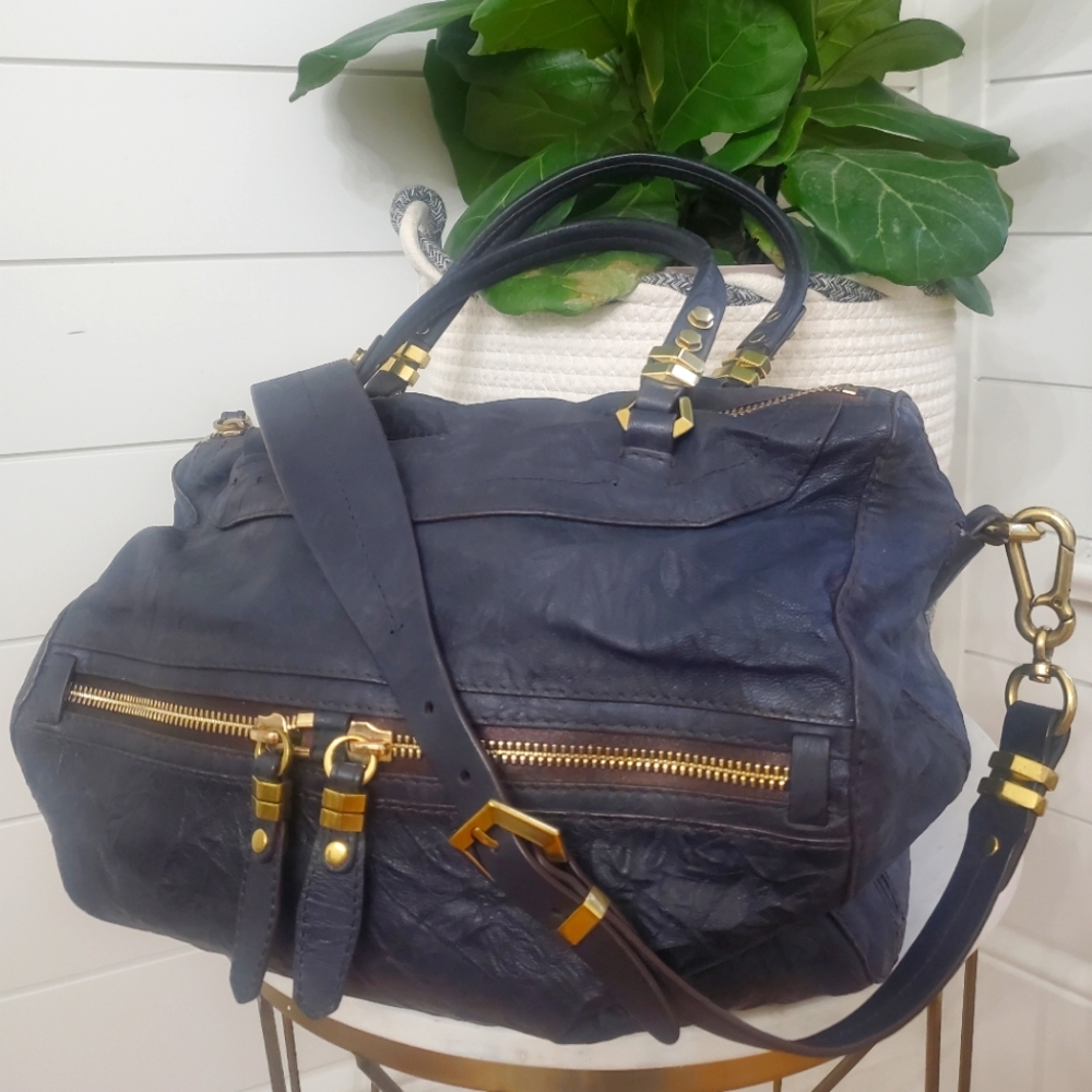 Dr yany navy blue leather tote bag crossover purse
